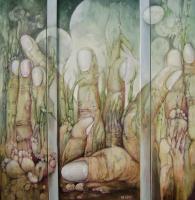 Phantasms - Triptich Vegetation - Oil On Panel