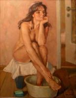 Moment Of Reflection - Oil On Canvas Paintings - By Tadeusz IwaÅ„Czuk, Realism Expressive Painting Artist