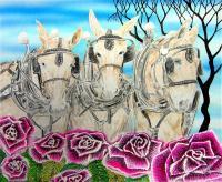Mules And Roses - Airbrush Color Pencil  Pen Paintings - By Ron Kendall, Contemporary Painting Artist