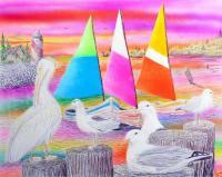 Sail By Me - Airbrush Color Pencil  Pen Paintings - By Ron Kendall, Realism Painting Artist