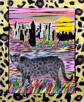 Cougar In The City - Ab Watercolors Color Pens Penc Paintings - By Ron Kendall, Figurative Painting Artist