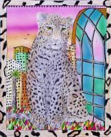 Leopard In The City - Ab Watercolors Color Pens Penc Paintings - By Ron Kendall, Surealism Painting Artist