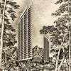 Proposed Hotel - Pencil Drawings - By Robert Fisher, Impressionist Drawing Artist