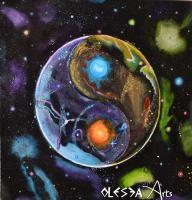 Cosmic Yin Yang Mandala - Acrylic Paint Paintings - By Olesea Arts, Sacred Geometry Painting Artist