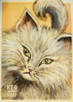 Begging Kitty - Acrylicwatercolor Paintings - By Kristy Edwards-Rusie, Aceo Painting Artist