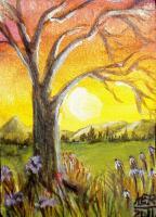 Fall Fields - Acrylicwatercolor Paintings - By Kristy Edwards-Rusie, Aceo Painting Artist