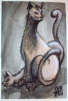 Mouse Hunt Kitties - Acrylicwatercolor Paintings - By Kristy Edwards-Rusie, Aceo Painting Artist
