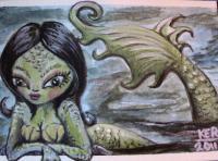 Sweet Mermaid - Acrylicwatercolor Paintings - By Kristy Edwards-Rusie, Aceo Painting Artist