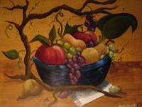 Fruit Bowl - Acrylicwatercolor Paintings - By Kristy Edwards-Rusie, Fullsized Canvas Painting Artist