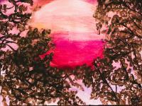 Pink Sunset Sold - Watercolors Paintings - By Lu Brown, Freeform Painting Artist
