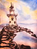 Northern Lighthouse Sold - Watercolors Paintings - By Lu Brown, Freeform Painting Artist