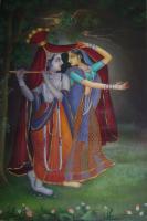Radha Krishna Dancing Painting - Oil On Convas Paintings - By Vijender Jain, Free Hand Painting Painting Artist