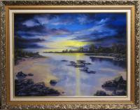 Low Tide Sunset - Oil Paint Paintings - By John Cocoris, Contemporary Painting Artist