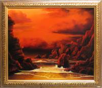 Seascape Sunset - Red Sky Sunset - Oil Paint