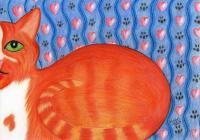 Peep O Kitty Oscar - Coloured Pencil On Paper Drawings - By Helen V James, Expressionist Drawing Artist