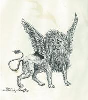 Pen And Ink - The Vision Of The Four Beast Lion - Pen And Ink