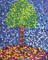 Seurat Tree - Crayon Mixed Media - By John Kovacich, Modern Mixed Media Artist