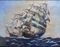 Sailing Ships - Water Colours Paintings - By Ayyub Shaik, Realism Painting Artist