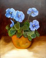 Pansies In Terracotta - Oils On Canvas Paintings - By Susan Dehlinger, Traditional Painting Artist