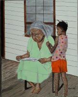 Granny And Me - Acrylic Paintings - By Vincent Gray, Mixed Painting Artist