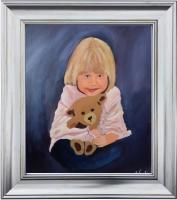 Girl With Teddybear - Acrylic Paintings - By Stig Wall, Traditional Painting Artist