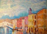 Realto Bridge Of Venice - Acrylics Paintings - By Ron Castle, Impressionistic Painting Artist
