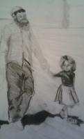 Walking With Daddy - Pencil Drawings - By Elizabeth J White, Free Style Drawing Artist
