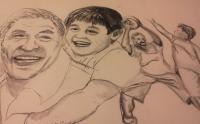 Piggy Back Ride With Grandpa And B-Ball With Friends - Pencil Drawings - By Elizabeth J White, Traditional Drawing Artist