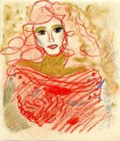 Girl In Red - Pencil Pastel  Paper Drawings - By Natalia Savelieva, Expressionism Drawing Artist