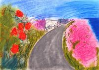 Cyprus Road To The Sea - Add New Artwork Medium Drawings - By Natalia Savelieva, Expressionism Drawing Artist
