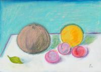Still Life With  Fruit  And  Coconut - Pastel  Paper Drawings - By Natalia Savelieva, Expressionism Drawing Artist