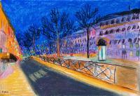 Paris Night - Pastel  Paper Drawings - By Natalia Savelieva, Expressionism Drawing Artist