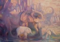 Urban Elephants - Oil On Canvas Paintings - By Sana Zee, Surrealism Transrealism Painting Artist