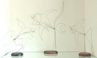 Mixed Fish - Galvanized Steel Wire Sculptures - By Gerard Barberine, Abstract Sculpture Artist