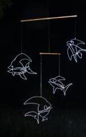 Fish Mobile - Galvanized Steel Wire Sculptures - By Gerard Barberine, Abstract Sculpture Artist