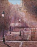 Montmartre Steps - Oilacril On Canvas Paintings - By Slobodan Paunovic, Impressionism Painting Artist