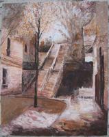 Stairs In Montmartre - Oil On Canvas Paintings - By Slobodan Paunovic, Impressionism Painting Artist