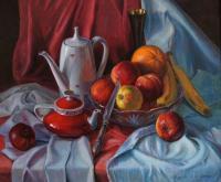 Still-Lifer With Apples - Oil On Canvas Paintings - By Levon Avagyan, Realism Painting Artist