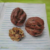Still Life With Walnuts - Oil Paintings - By Daniela Ruseva- Dhana, Realism Painting Artist