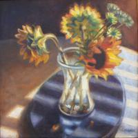 Still Life - Vase Of Sunflowers - Oil On Canvas