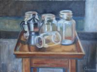 Still Life - Jar Table - Oil On Canvas