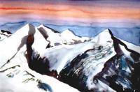 Sunrise In The Alps - Watercolor Paintings - By Heinz Sterzenbach, Realism Painting Artist