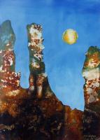 Vu 109 Rock Formation With Merlons - Ferroprint Paintings - By Heinz Sterzenbach, Surrealism Painting Artist