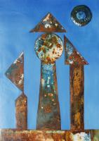 Vu 164 Iron Sculpture With Three Figures - Ferroprint Paintings - By Heinz Sterzenbach, Abstract Painting Artist