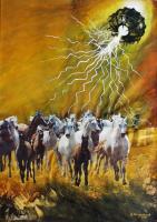 Vu 17 Gallopping Horse Herd 1 - Ferroprint Paintings - By Heinz Sterzenbach, Surrealism Painting Artist