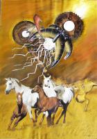 Vu 18 Galopping Horse Herd 2 - Ferroprint Paintings - By Heinz Sterzenbach, Surrealism Painting Artist