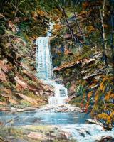 The Water Fall - Acrylic Paintings - By Len Hend, Landscape Painting Artist