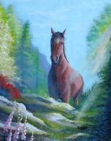 Horse On Ledge - Acrylic On Canvas Paintings - By Steven Graff, Realism Painting Artist