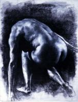 Crouching Female 44 X53 - Charcoal Drawings - By Jared Ellis, Figurative Drawing Artist