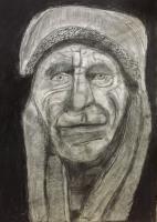 Weathered Face Ai - Pencil Drawings - By Jared Ellis, Portrait Drawing Artist